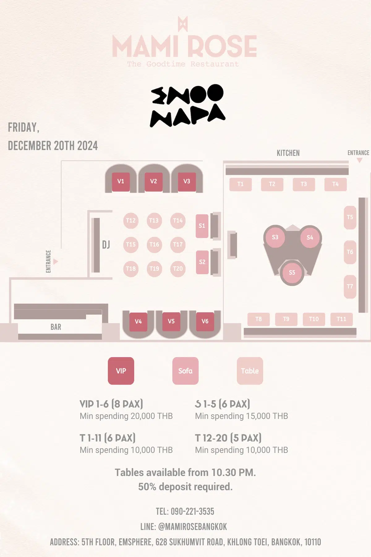 this is the floor plan for the event with Enoo Napa at Mami Rose the 20th December