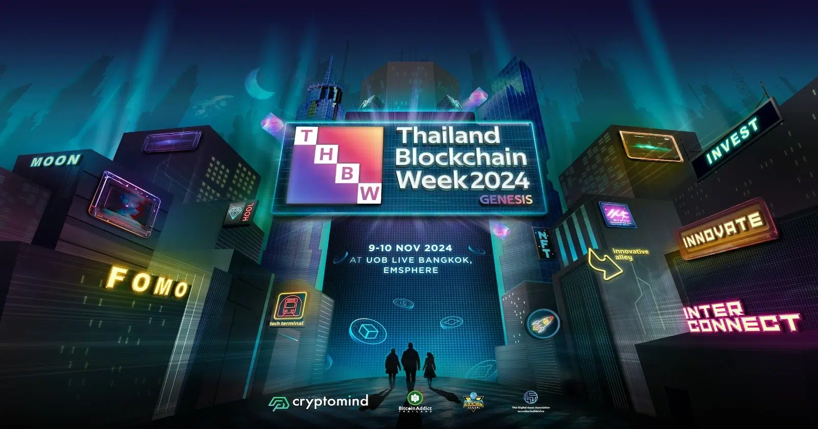 this is the banner for the Thailand Blockchain Week 2024 at UOB Live