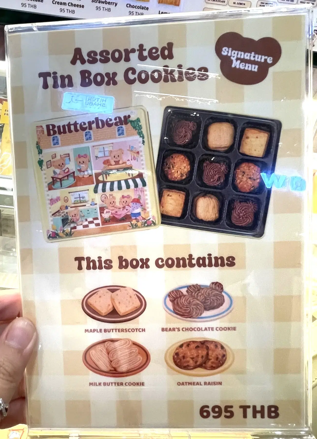 Here is the assorted tin box cookies menu of Butterbear Café at EmSphere in Bangkok