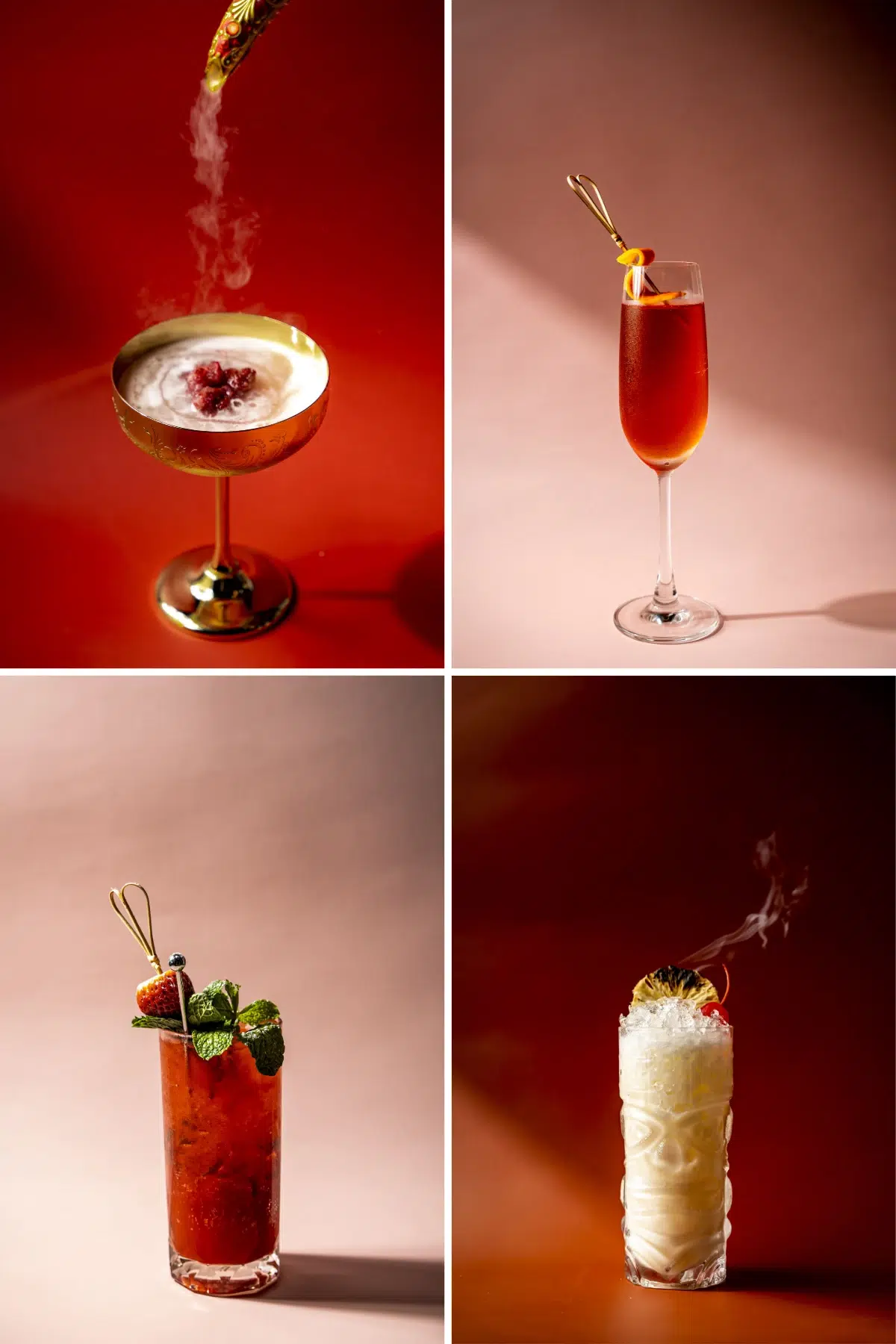 Pastel's cocktails: Agrabah Ice Tea, Princess Negroni, Virgin Strawberry Mojito, Sweet Sunset