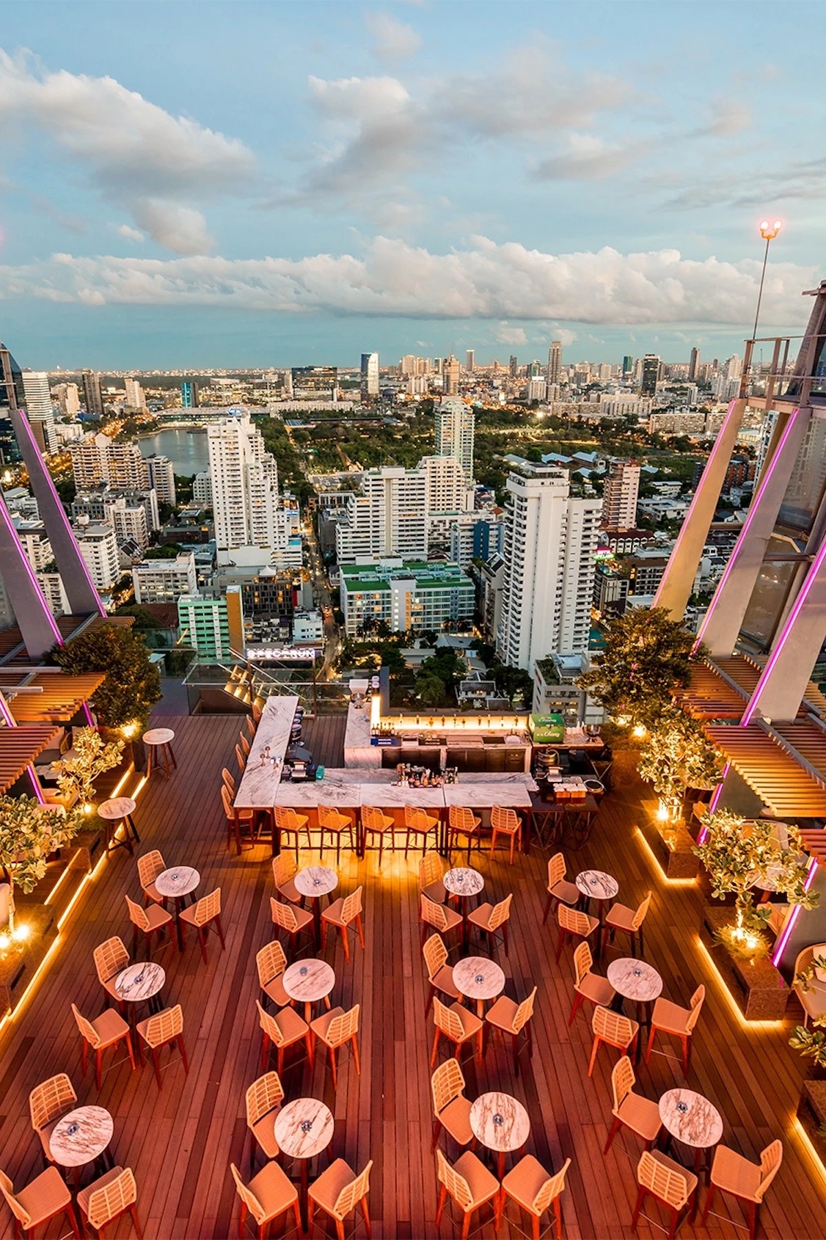 Here is the view from Spectrum Rooftop Bar in Bangkok. You can see the main tables and the bar. 