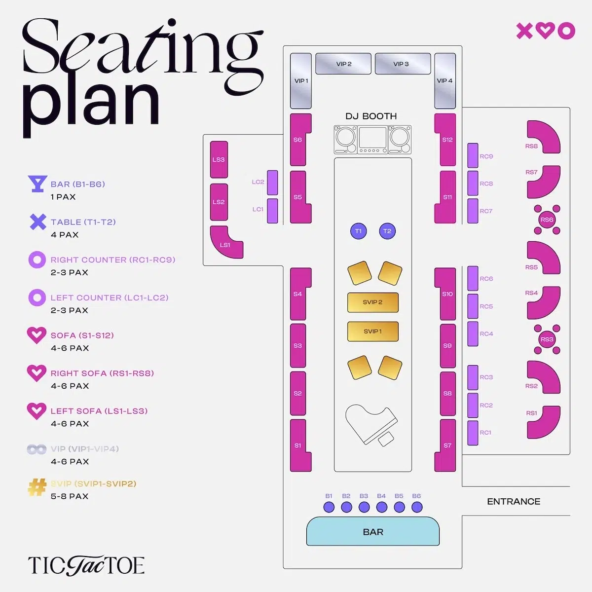 this is the seating plan of the Tic Tac Toe bar at EmSphere in Bangkok