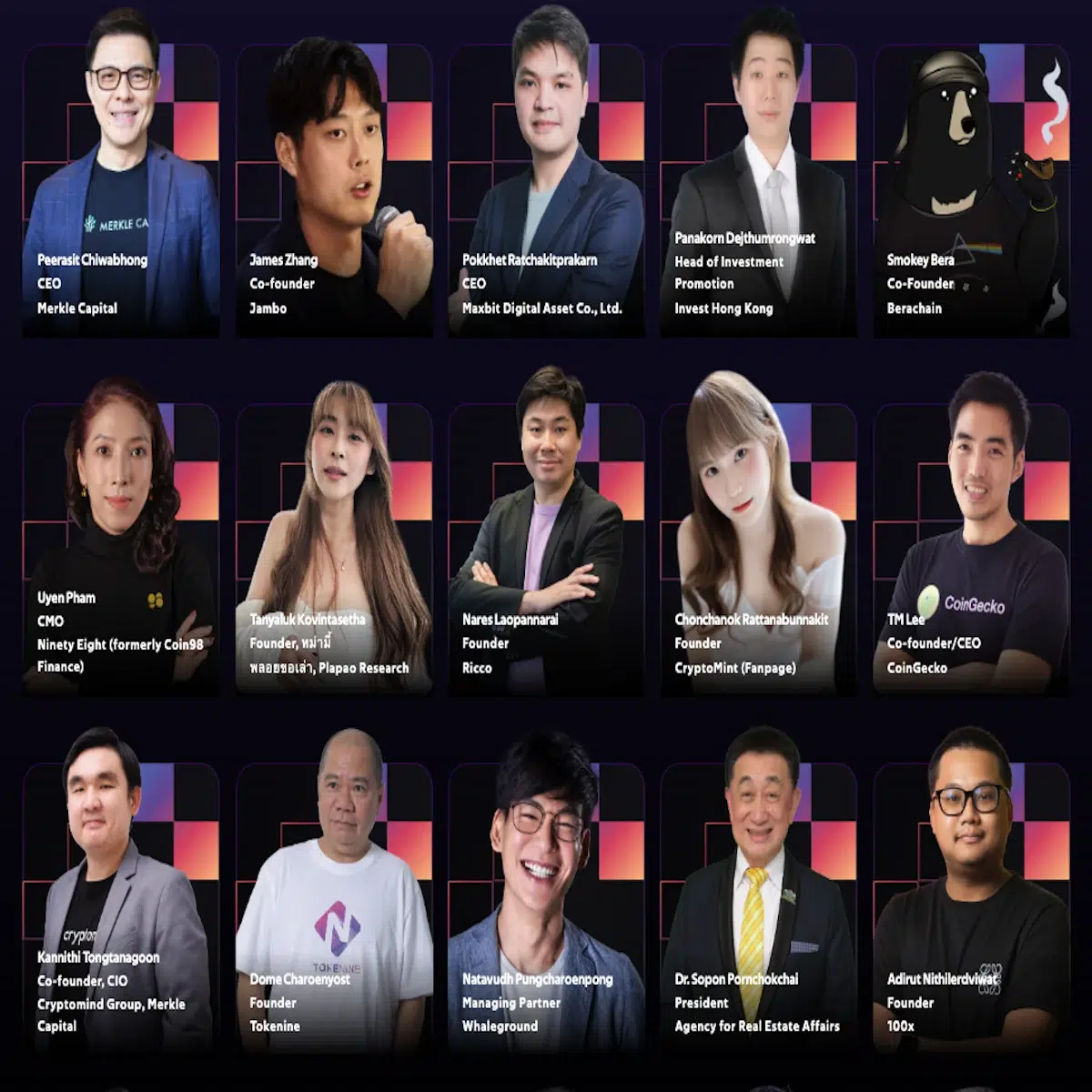 this is the list of speakers who will talk during the Thailand Blockchain Week 2024 at UOB Live