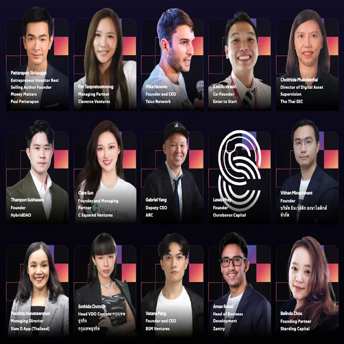 this is the list of speakers who will talk during the Thailand Blockchain Week 2024 at UOB Live