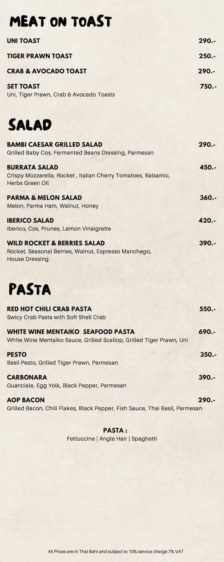 here is the food menu at the Vinyl and Wine bar at EmSphere in Bangkok