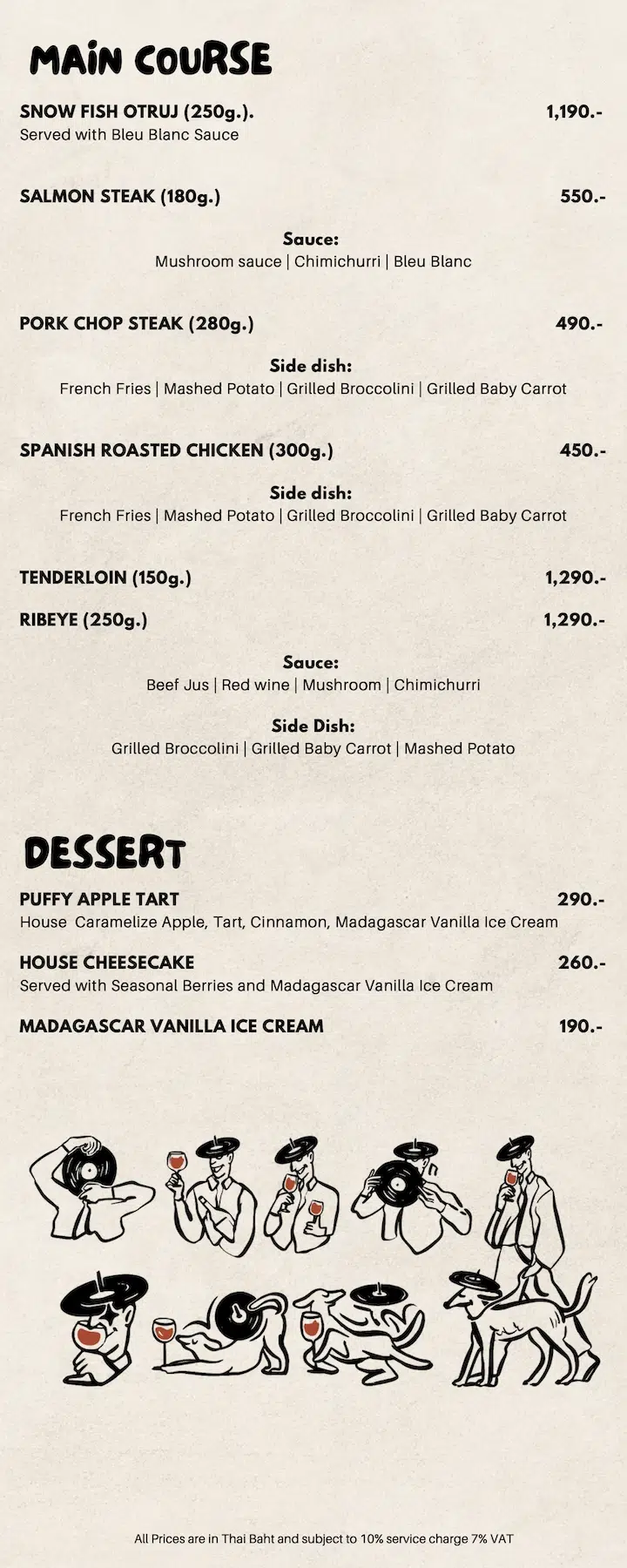 here is the food menu at the Vinyl and Wine bar at EmSphere in Bangkok